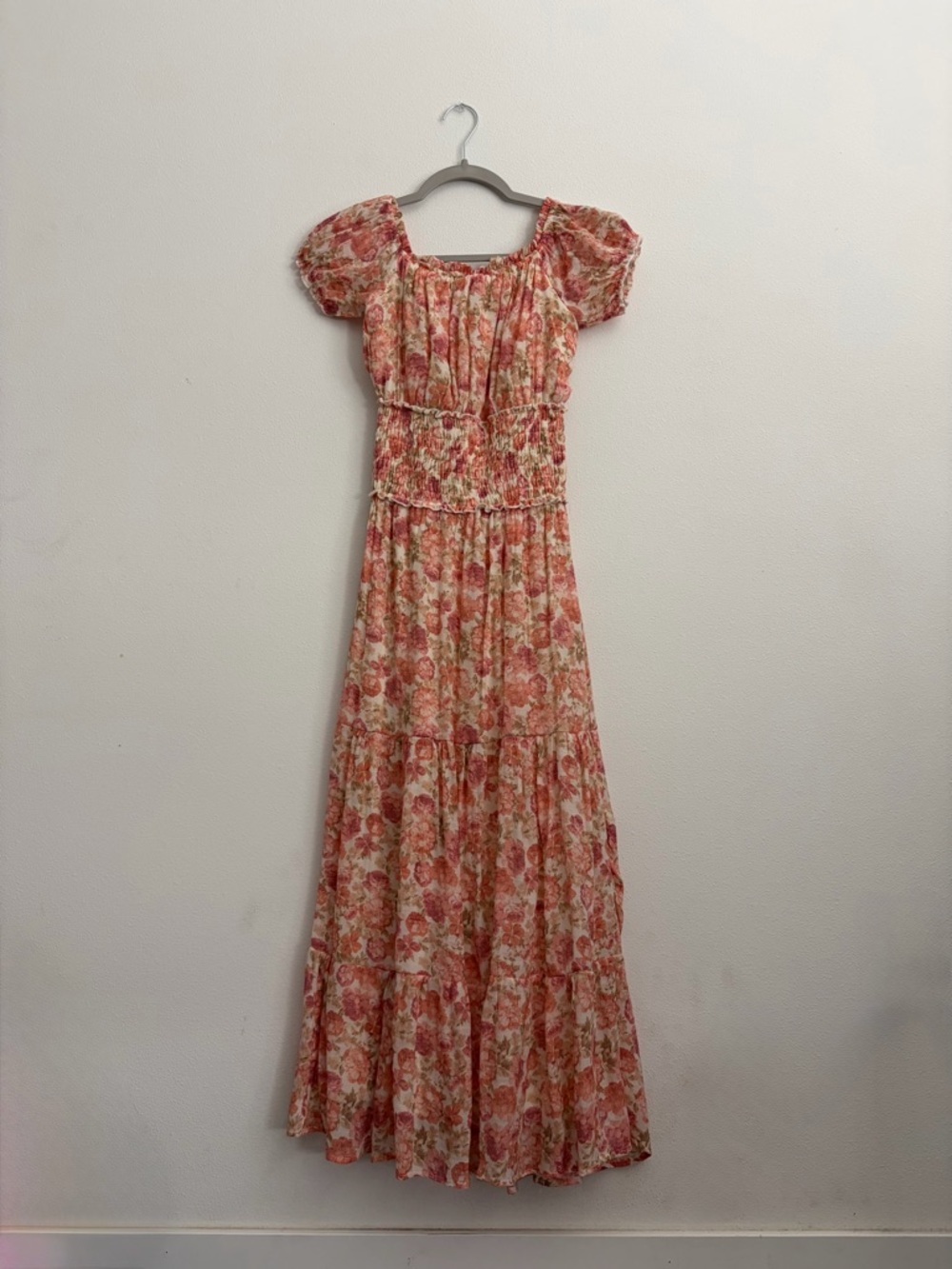 Trixxi Coral Floral Puff Sleeve Maxi Dress